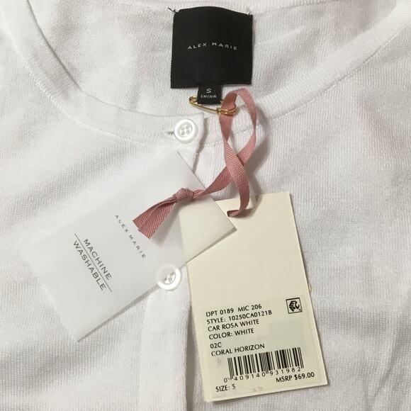 NWT Alex Marie Small White Coral Horizon Lightweight Button Up Sweater - Picture 3 of 5